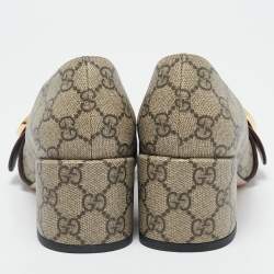 Pre Owned Gucci Beige/Brown GG Sumpreme Canvas and Leather Block Heel Pumps Size 39