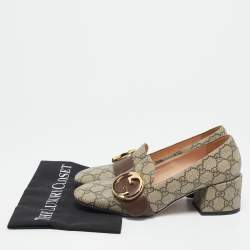 Pre Owned Gucci Beige/Brown GG Sumpreme Canvas and Leather Block Heel Pumps Size 39
