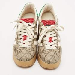 Gucci X Adidas Beige/Brown GG Supreme Canvas Gazelle Wedge Sneakers Size 34
