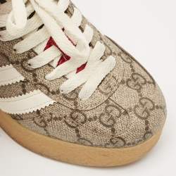 Gucci X Adidas Beige/Brown GG Supreme Canvas Gazelle Wedge Sneakers Size 34