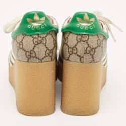 Gucci X Adidas Beige/Brown GG Supreme Canvas Gazelle Wedge Sneakers Size 34
