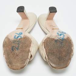 Pre Owned Gucci Off White Leather Matelasse GG Marmont Slide Sandals Size 39.5