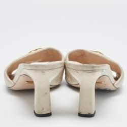 Pre Owned Gucci Off White Leather Matelasse GG Marmont Slide Sandals Size 39.5