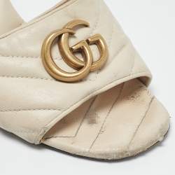 Pre Owned Gucci Off White Leather Matelasse GG Marmont Slide Sandals Size 39.5