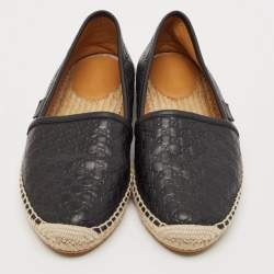 Pre Owned Gucci Black Microguccissima Leather Espadrille Flats Size 38