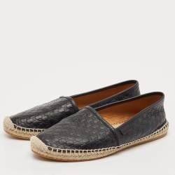 Pre Owned Gucci Black Microguccissima Leather Espadrille Flats Size 38