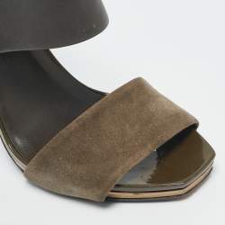 Pre Owned Gucci Green Patent Leather and Suede Ankle Strap Sandals Size 38.5