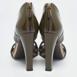 Pre Owned Gucci Green Patent Leather and Suede Ankle Strap Sandals Size 38.5