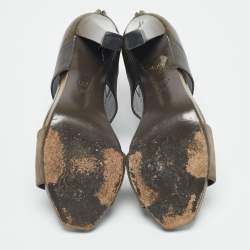 Pre Owned Gucci Green Patent Leather and Suede Ankle Strap Sandals Size 38.5