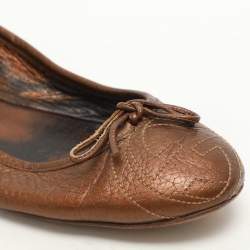 Gucci Metallic Brown Leather Bow GG Interlocking Ballet Flats Size 38.5