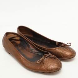 Gucci Metallic Brown Leather Bow GG Interlocking Ballet Flats Size 38.5