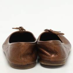 Gucci Metallic Brown Leather Bow GG Interlocking Ballet Flats Size 38.5