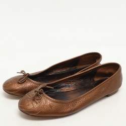 Gucci Metallic Brown Leather Bow GG Interlocking Ballet Flats Size 38.5