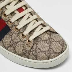 Pre Owned Gucci Beige/Brown GG Supreme Canvas Ace Sneakers Size 37