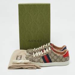 Pre Owned Gucci Beige/Brown GG Supreme Canvas Ace Sneakers Size 37