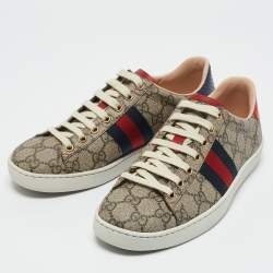 Pre Owned Gucci Beige/Brown GG Supreme Canvas Ace Sneakers Size 37