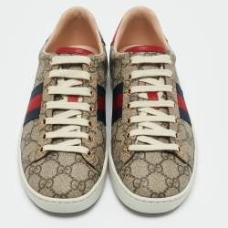 Pre Owned Gucci Beige/Brown GG Supreme Canvas Ace Sneakers Size 37