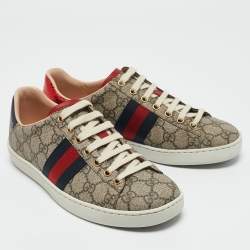 Pre Owned Gucci Beige/Brown GG Supreme Canvas Ace Sneakers Size 37