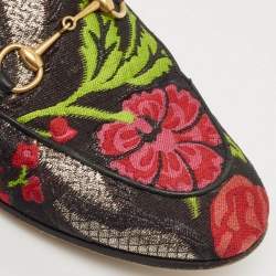 Gucci Multicolor Lurex Fabric Flower Embraided Jordaan Loafers Size 39