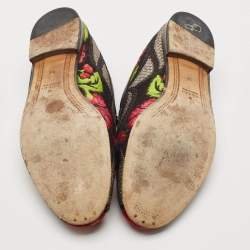 Gucci Multicolor Lurex Fabric Flower Embraided Jordaan Loafers Size 39