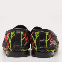Gucci Multicolor Lurex Fabric Flower Embraided Jordaan Loafers Size 39