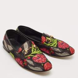 Gucci Multicolor Lurex Fabric Flower Embraided Jordaan Loafers Size 39