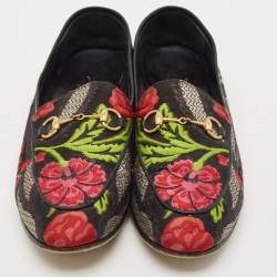 Gucci Multicolor Lurex Fabric Flower Embraided Jordaan Loafers Size 39