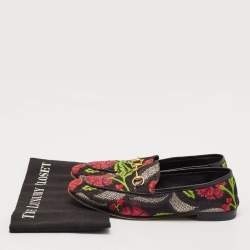 Gucci Multicolor Lurex Fabric Flower Embraided Jordaan Loafers Size 39