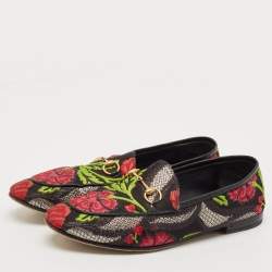 Gucci Multicolor Lurex Fabric Flower Embraided Jordaan Loafers Size 39
