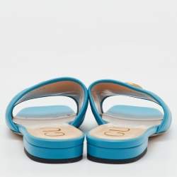 Gucci Blue Quilted Leather GG Marmont Flat Slide Sandals Size 38.5