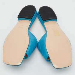 Gucci Blue Quilted Leather GG Marmont Flat Slide Sandals Size 38.5