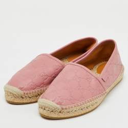 Pre Owned Gucci Pink Guccissima Leather Espadrille Flats Size 39