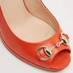 Gucci Orange Leather Horsebit Peep Toe Pumps Size 35