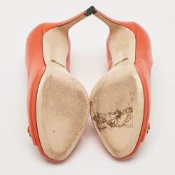 Gucci Orange Leather Horsebit Peep Toe Pumps Size 35