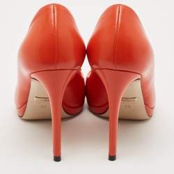Gucci Orange Leather Horsebit Peep Toe Pumps Size 35