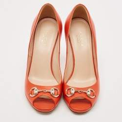 Gucci Orange Leather Horsebit Peep Toe Pumps Size 35