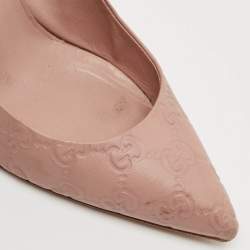  Gucci Pale Pink Guccissima Leather Kristen Bamboo Heel Pointed Toe Pumps Size 38