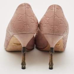  Gucci Pale Pink Guccissima Leather Kristen Bamboo Heel Pointed Toe Pumps Size 38