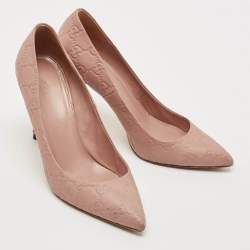  Gucci Pale Pink Guccissima Leather Kristen Bamboo Heel Pointed Toe Pumps Size 38