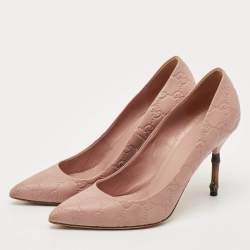  Gucci Pale Pink Guccissima Leather Kristen Bamboo Heel Pointed Toe Pumps Size 38