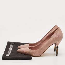  Gucci Pale Pink Guccissima Leather Kristen Bamboo Heel Pointed Toe Pumps Size 38