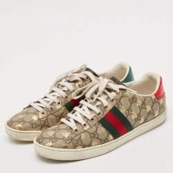Gucci Brown/Beige GG Supreme Canvas Ace Bee Lace Up Sneakers Size 37.5