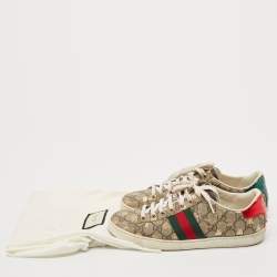 Gucci Brown/Beige GG Supreme Canvas Ace Bee Lace Up Sneakers Size 37.5