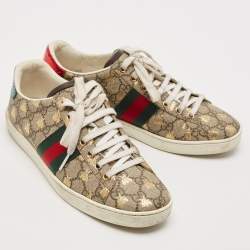 Gucci Brown/Beige GG Supreme Canvas Ace Bee Lace Up Sneakers Size 37.5