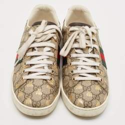 Gucci Brown/Beige GG Supreme Canvas Ace Bee Lace Up Sneakers Size 37.5