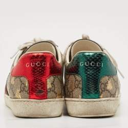 Gucci Brown/Beige GG Supreme Canvas Ace Bee Lace Up Sneakers Size 37.5