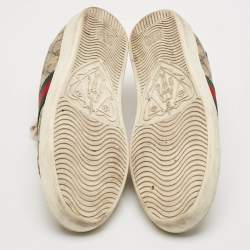 Gucci Brown/Beige GG Supreme Canvas Ace Bee Lace Up Sneakers Size 37.5