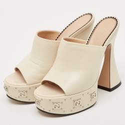 مملوكة مسبقًا Gucci Cream Leather GG Platform Slide Sandals Size 36.5