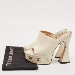 مملوكة مسبقًا Gucci Cream Leather GG Platform Slide Sandals Size 36.5