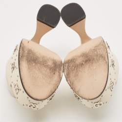 مملوكة مسبقًا Gucci Cream Leather GG Platform Slide Sandals Size 36.5